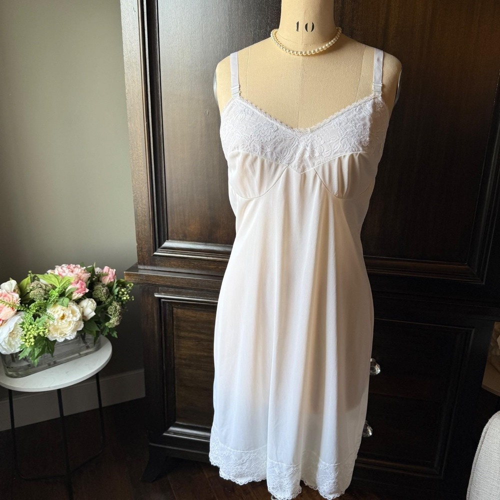 Frenchmaid White Lace Full Slip Nightgown Womens 40 Vintage Bridal Coquette M